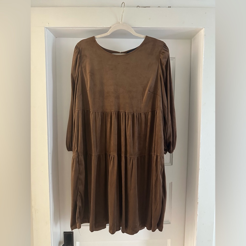 Tommy Hilfiger Brown Tiered Long-Sleeve Dress